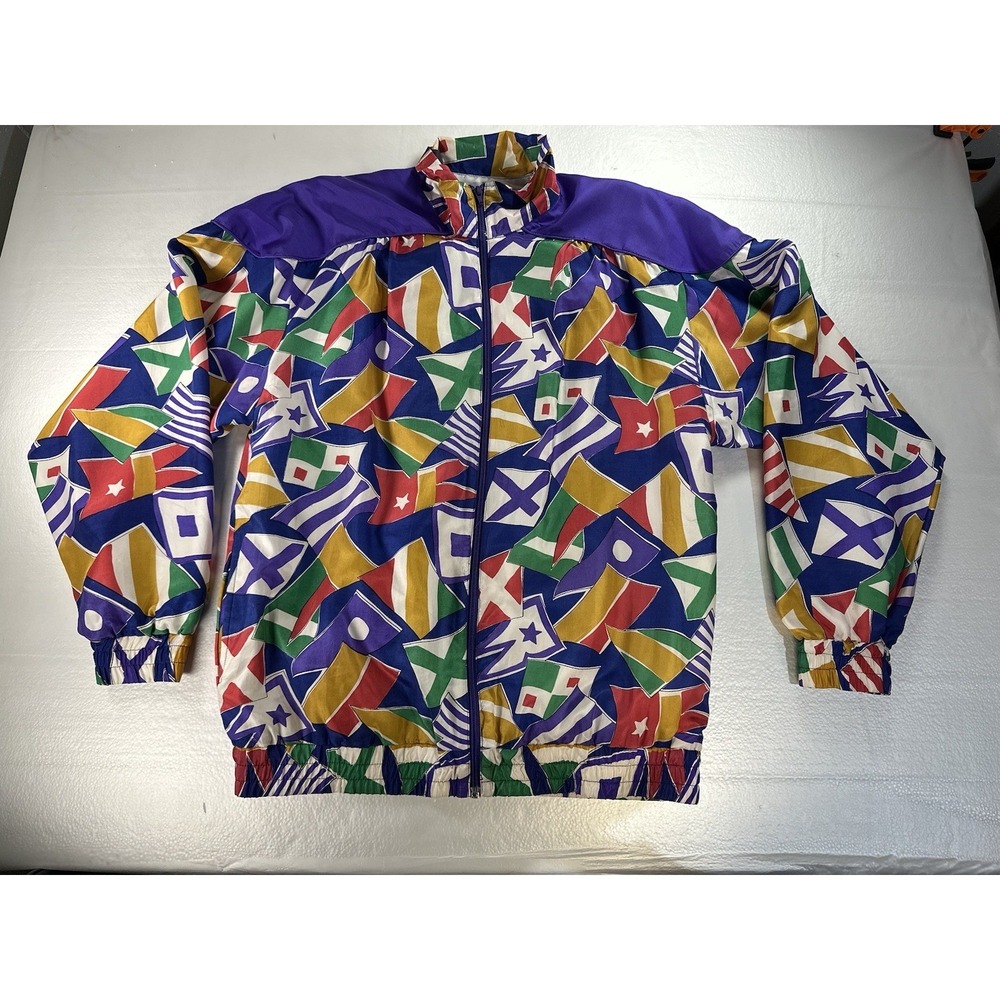 1980s OLEG Silk Cassini Windbreaker Jacket Men's Large Abstract Colorblock Retro